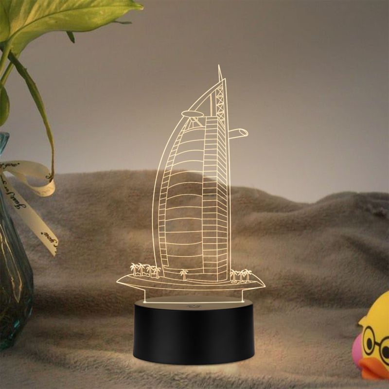 3D Illusion Burj-al-arab Led Night Lamp with Warm White Color Gift for Birthday